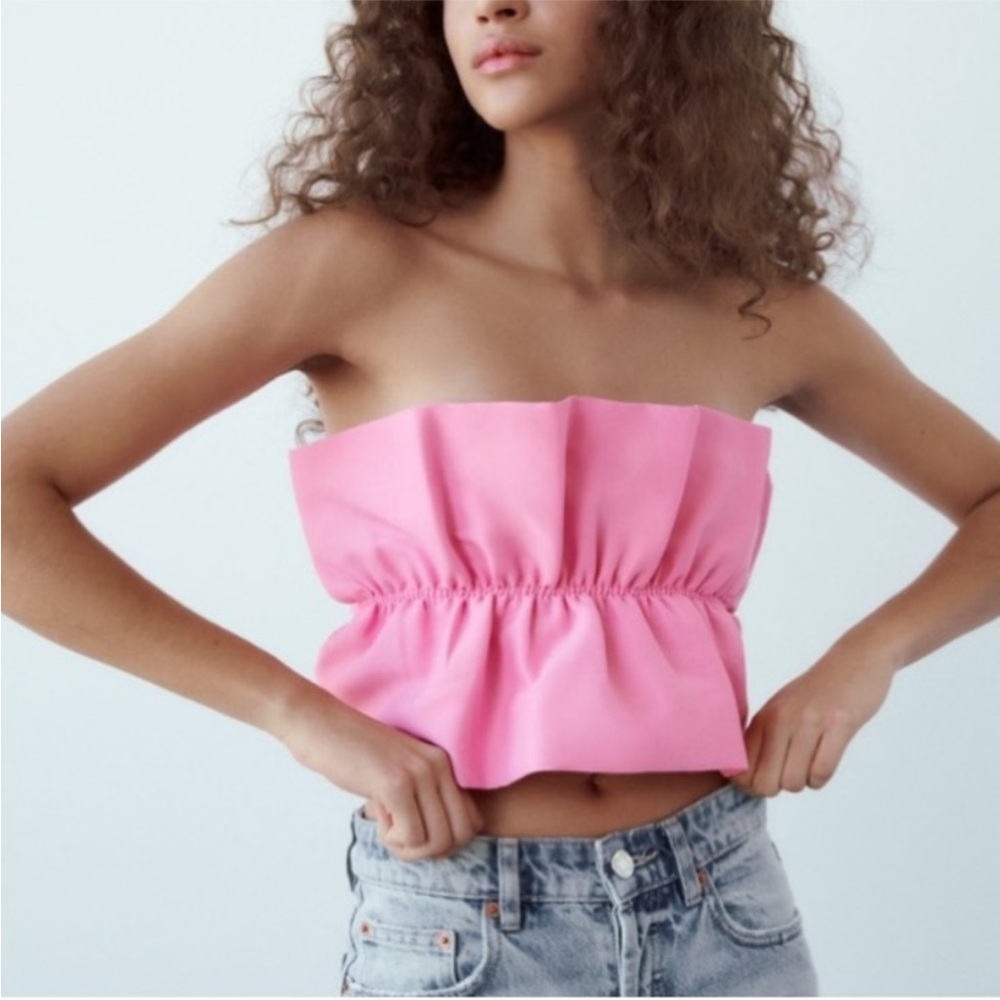 Zara Pink Strapless Ruffled Top